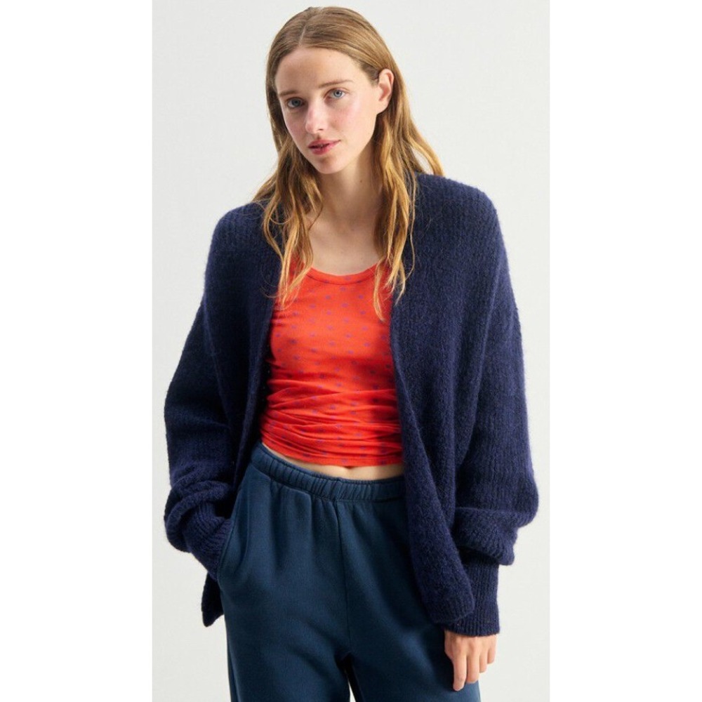 American Vintage Navy Blue Alpaca Wool Blend Open Front Cardigan EAST19AC XS/S